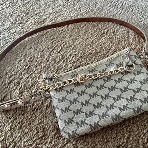 Michael Kors Monogram Fanny Pack with Gold Chain